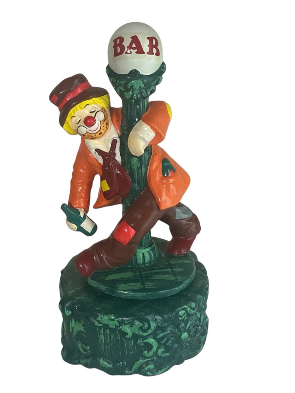 Vintage Enesco Musical Clown Bar Lamp Post Figurine Music Box How Dry I Am